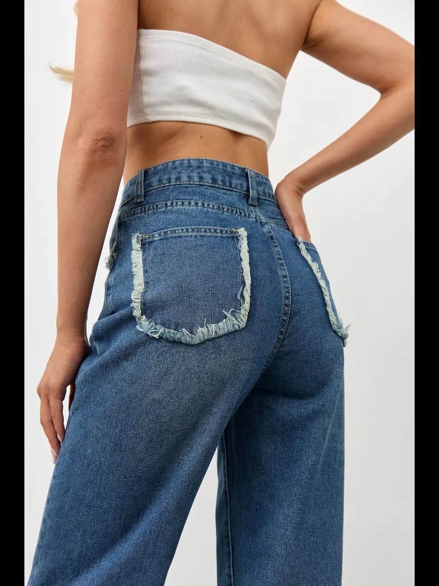 Джинсы широкие прямые трубы с высокой посадкой синие y2k