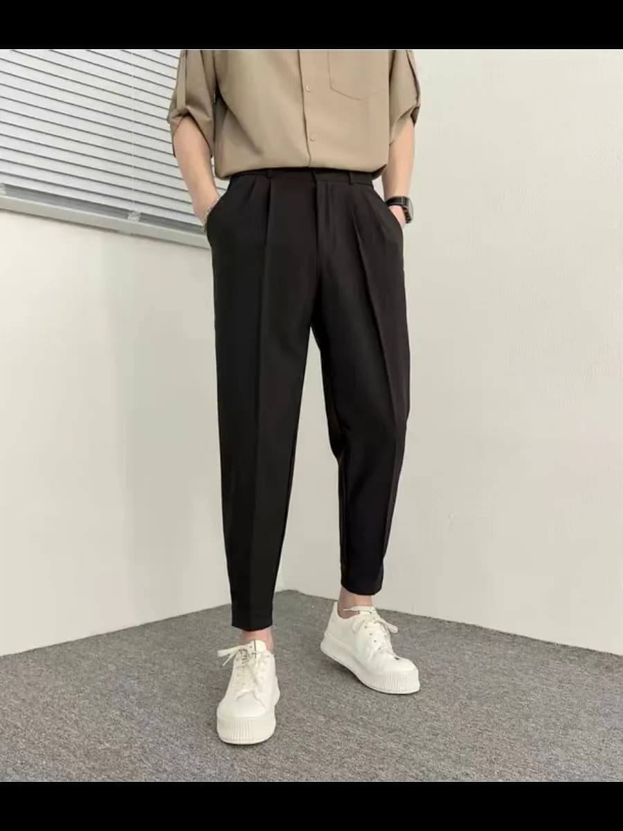 Брюки классические на резинке бананы прямые зауженные