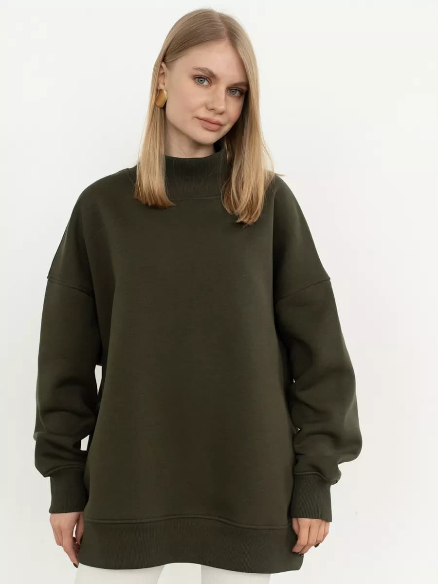 Свитшот теплый базовый оверсайз с высоким горлом и начесом