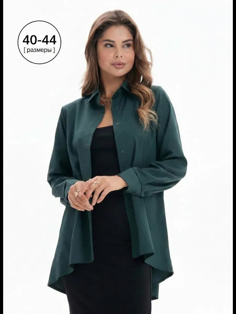 Рубашка оверсайз зеленая удлиненная с воротником