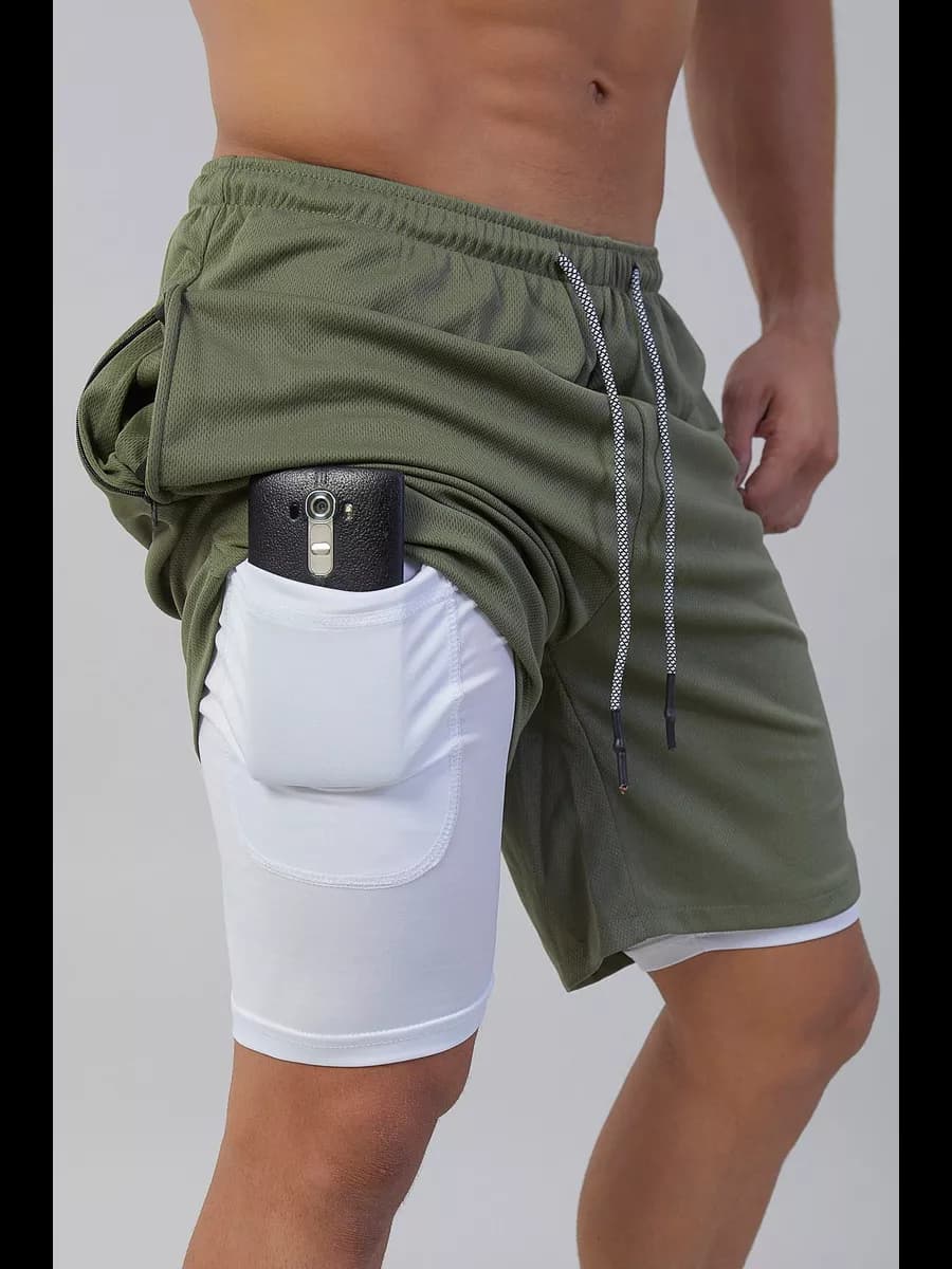 Шорты спортивные двойные с тайтсами для фитнеса