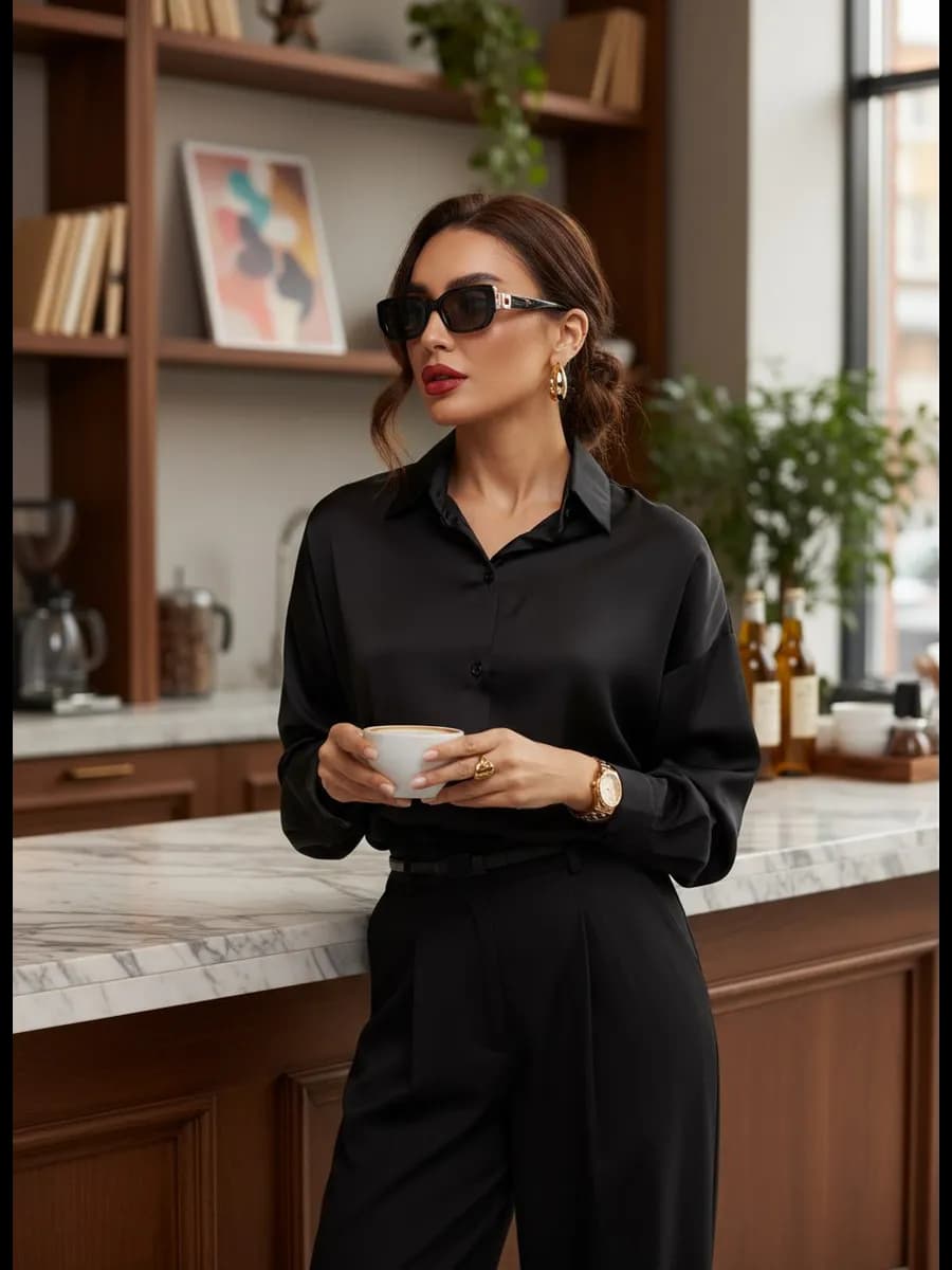 Рубашка блузка оверсайз шелковая нарядная в школу - фото 1