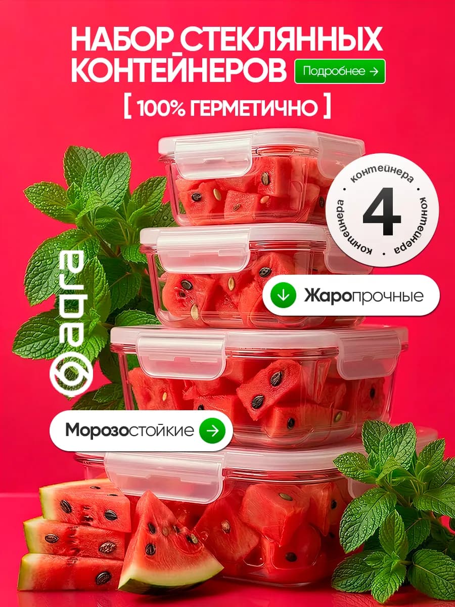 Контейнеры для еды с крышкой стеклянные герметичные 4 шт