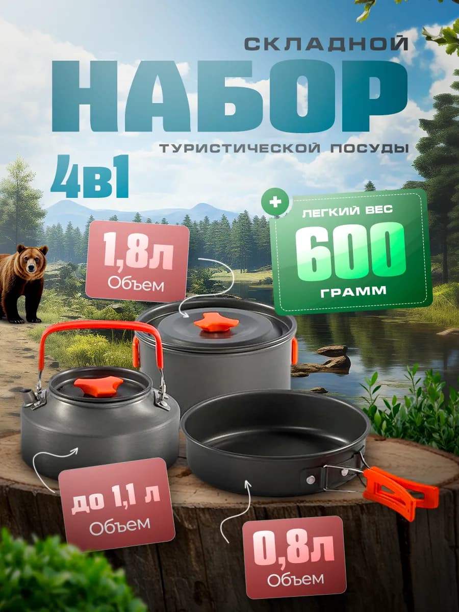 Набор посуды туристической аксессуар походный - фото 1