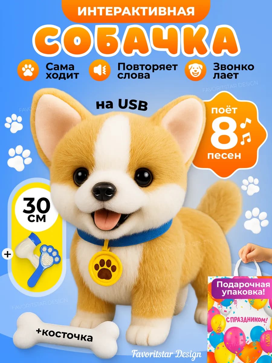 Интерактивная игрушка собака умный щенок на поводке