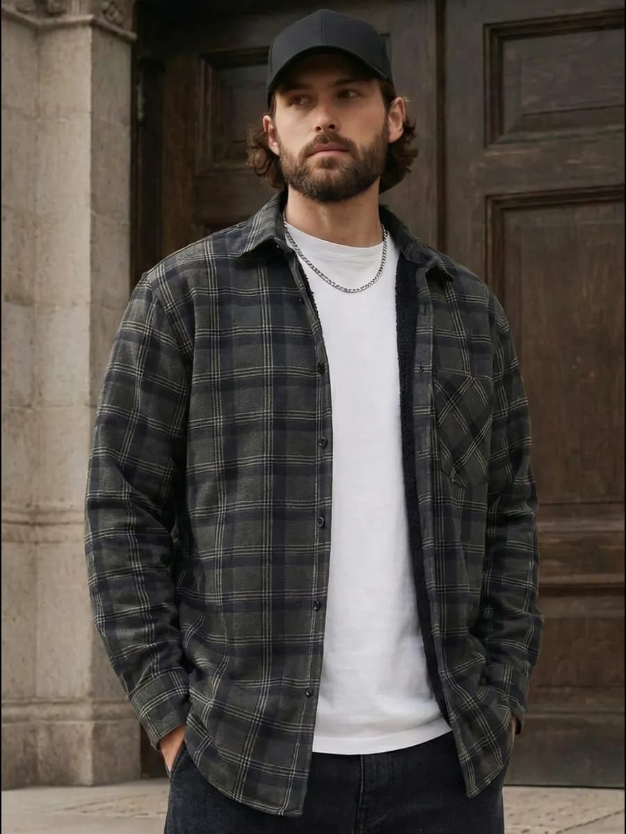 Рубашка теплая с длинным рукавом в клетку