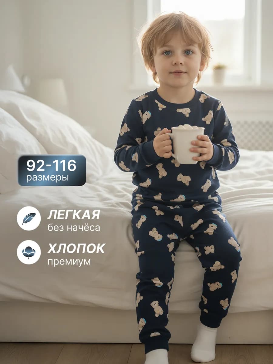 Пижама детская костюм со штанами и кофтой - фото 1