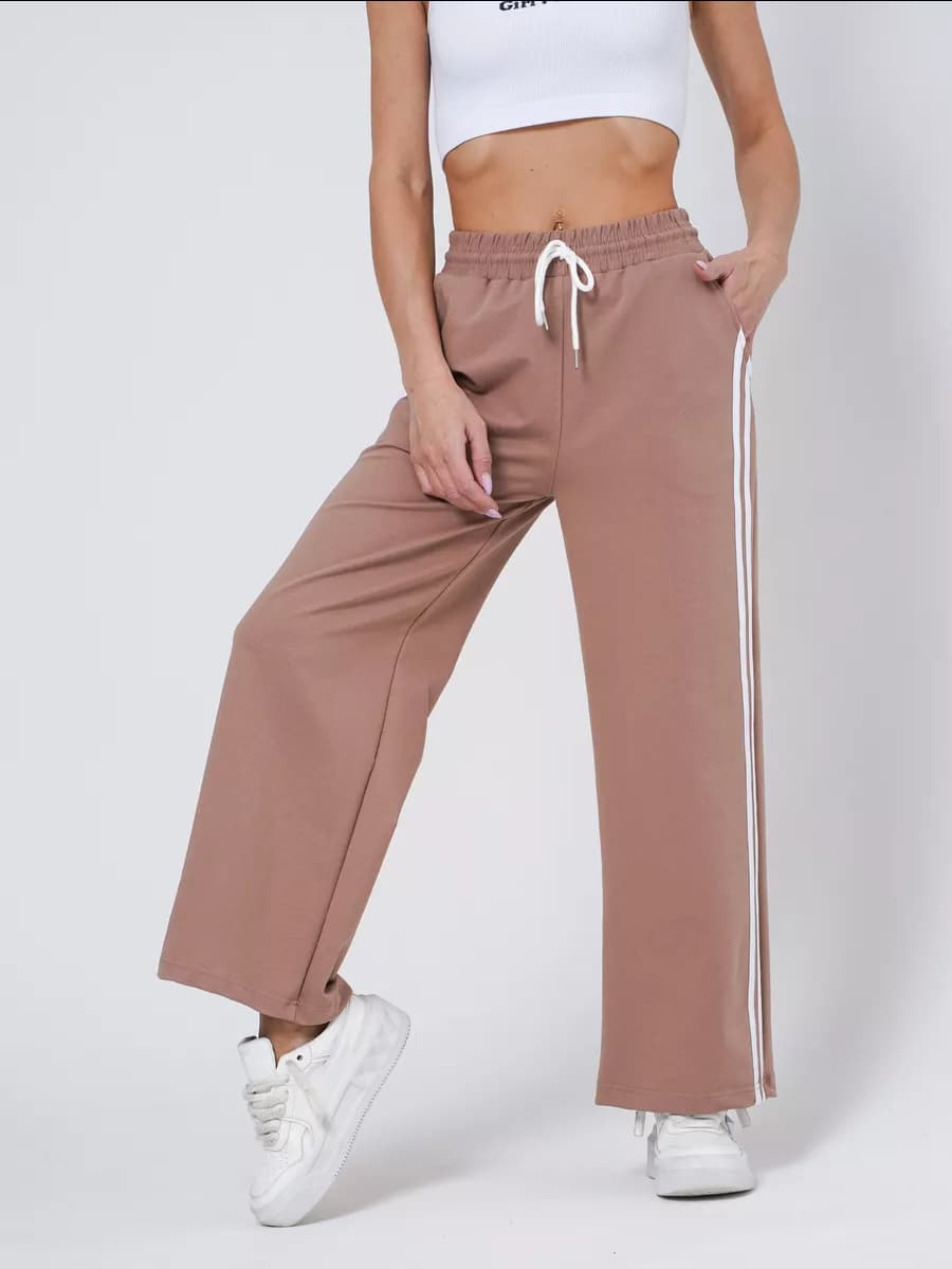 Брюки широкие спортивные палаццо с лампасами - фото 1