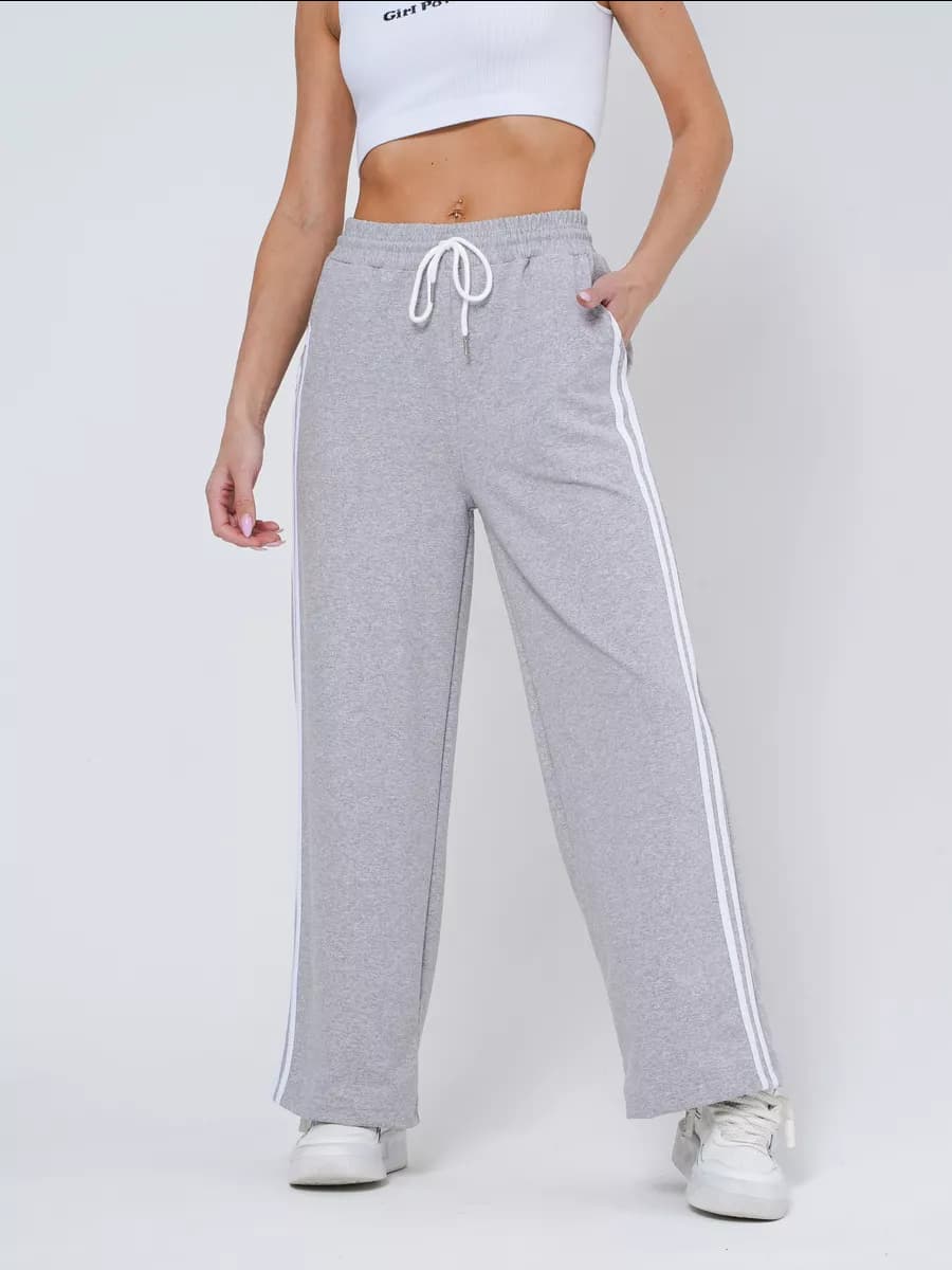 Брюки широкие спортивные палаццо с лампасами - фото 1