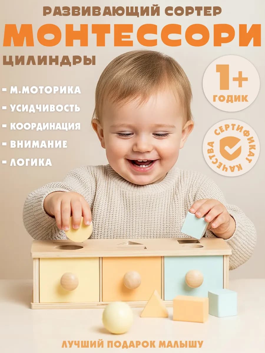 Деревянный Сортер Монтессори Формы - фото 1