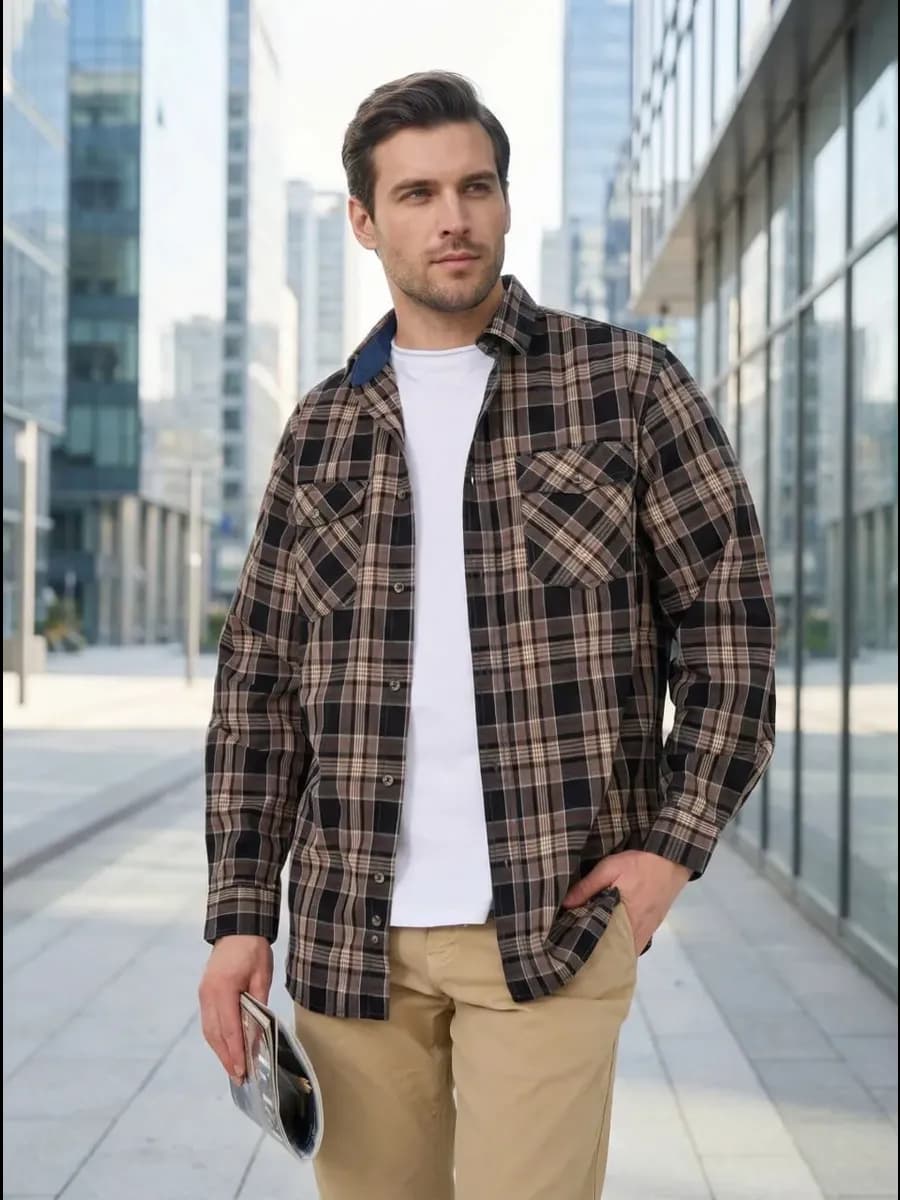 Рубашка в клетку с длинным рукавом