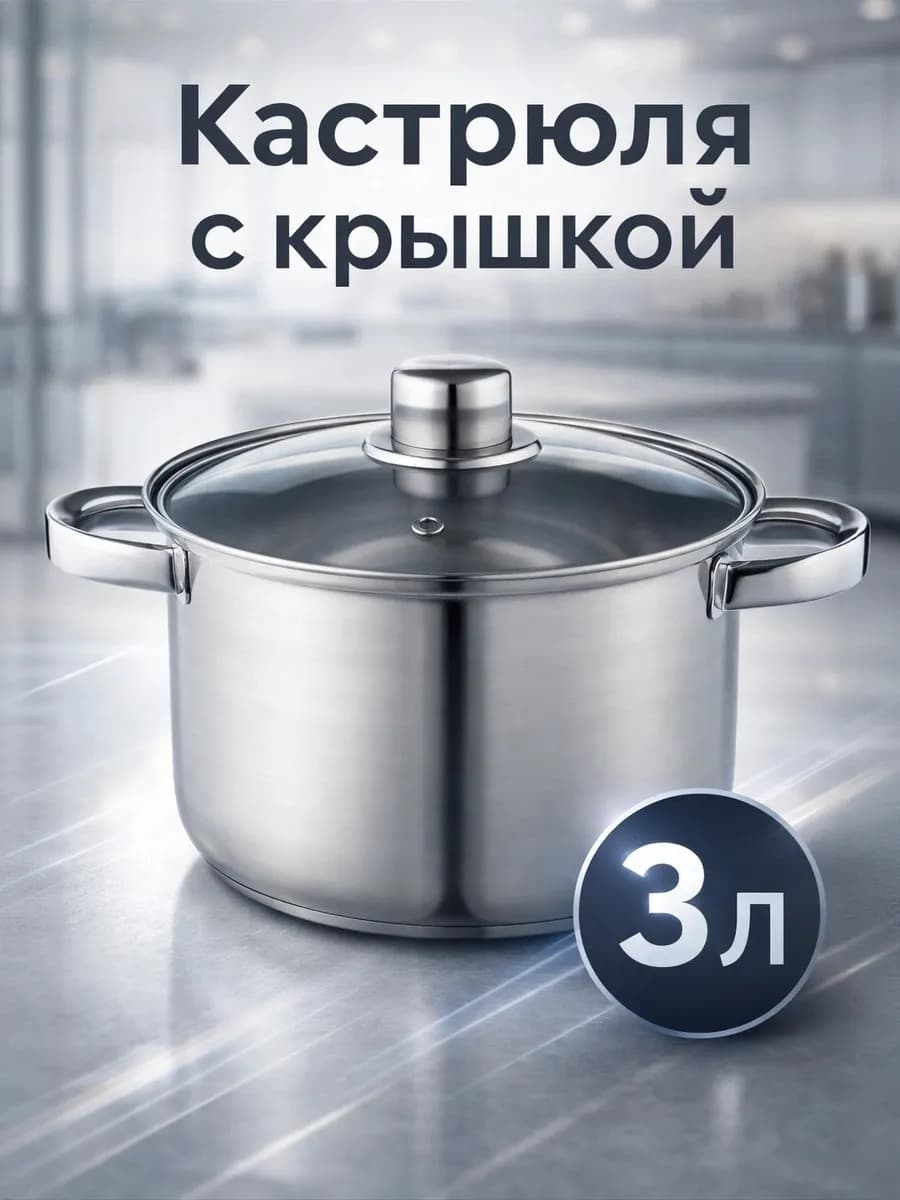 Кастрюля с крышкой, 3000 мл