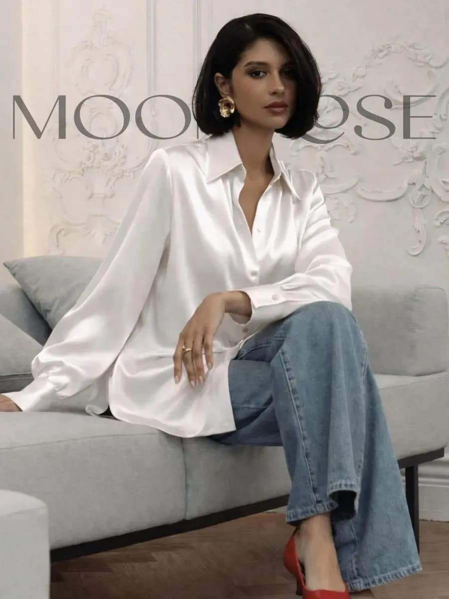 Шелковая рубашка в офис с длинным рукавом школьная