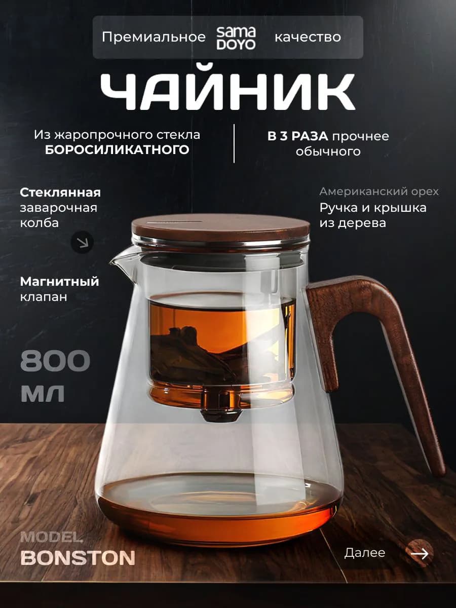 Чайник заварочный стеклянный Типод 800 мл