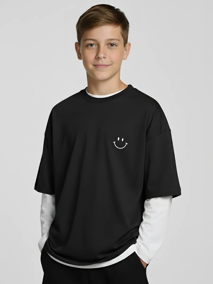Черный лонгслив для подростков оверсайз хлопок
