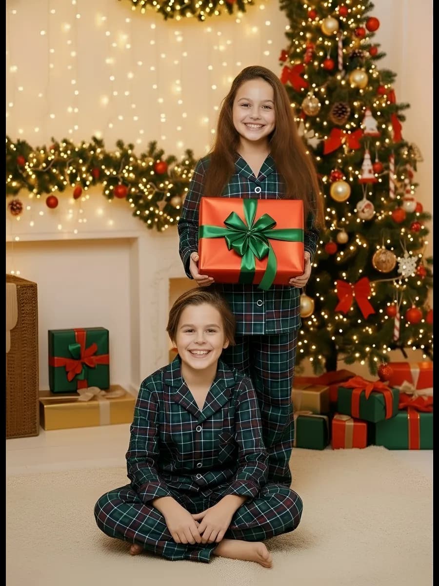 Пижама новогодняя детская в клетку