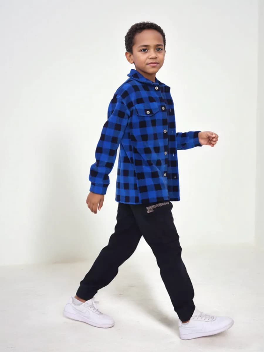 Рубашка в клетку теплая флисовая