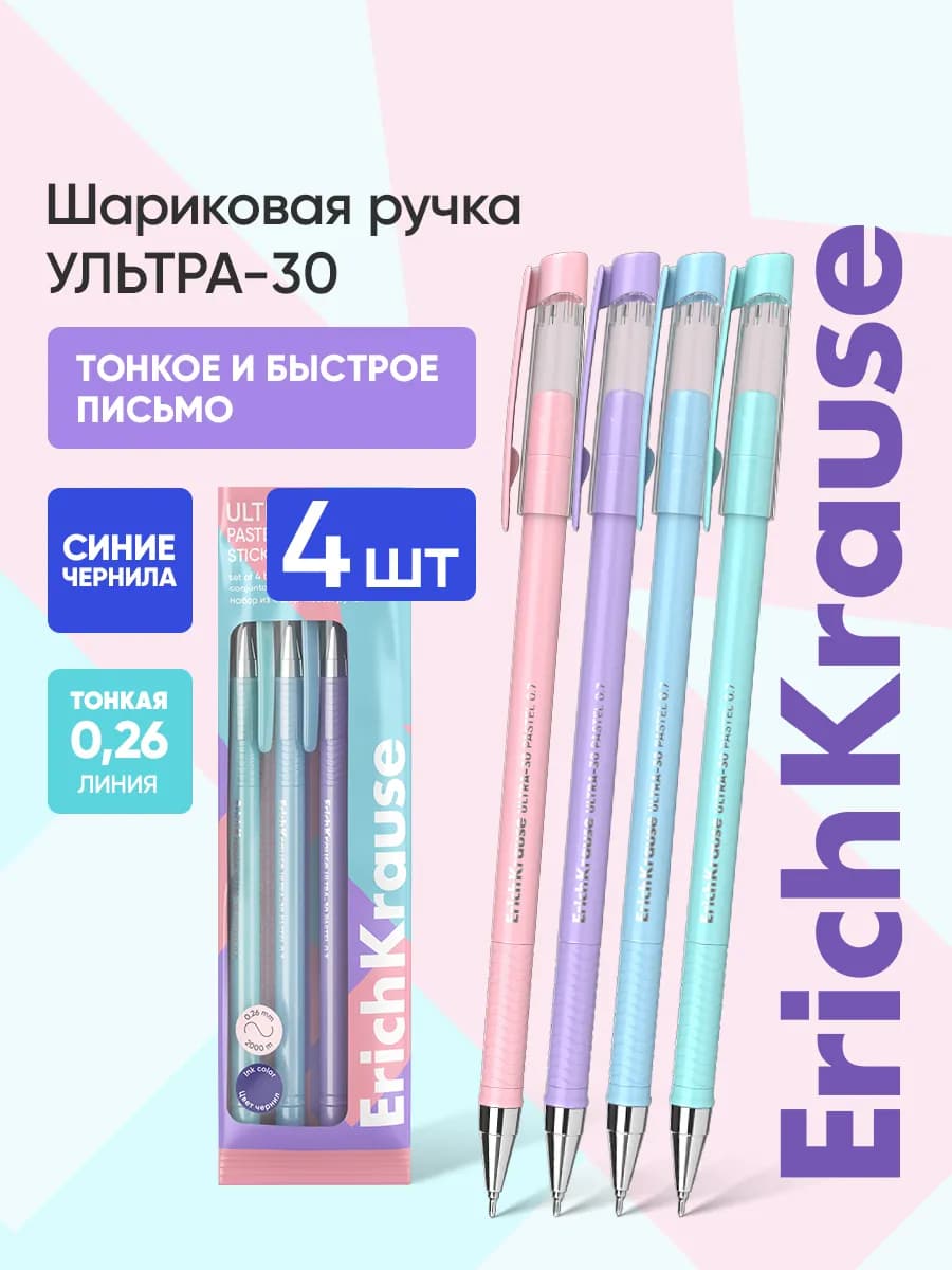 Ручки шариковые синие набор 4 штуки