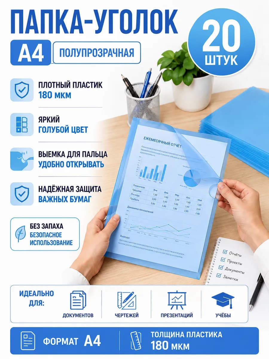 Папка уголок для документов А4 20 шт