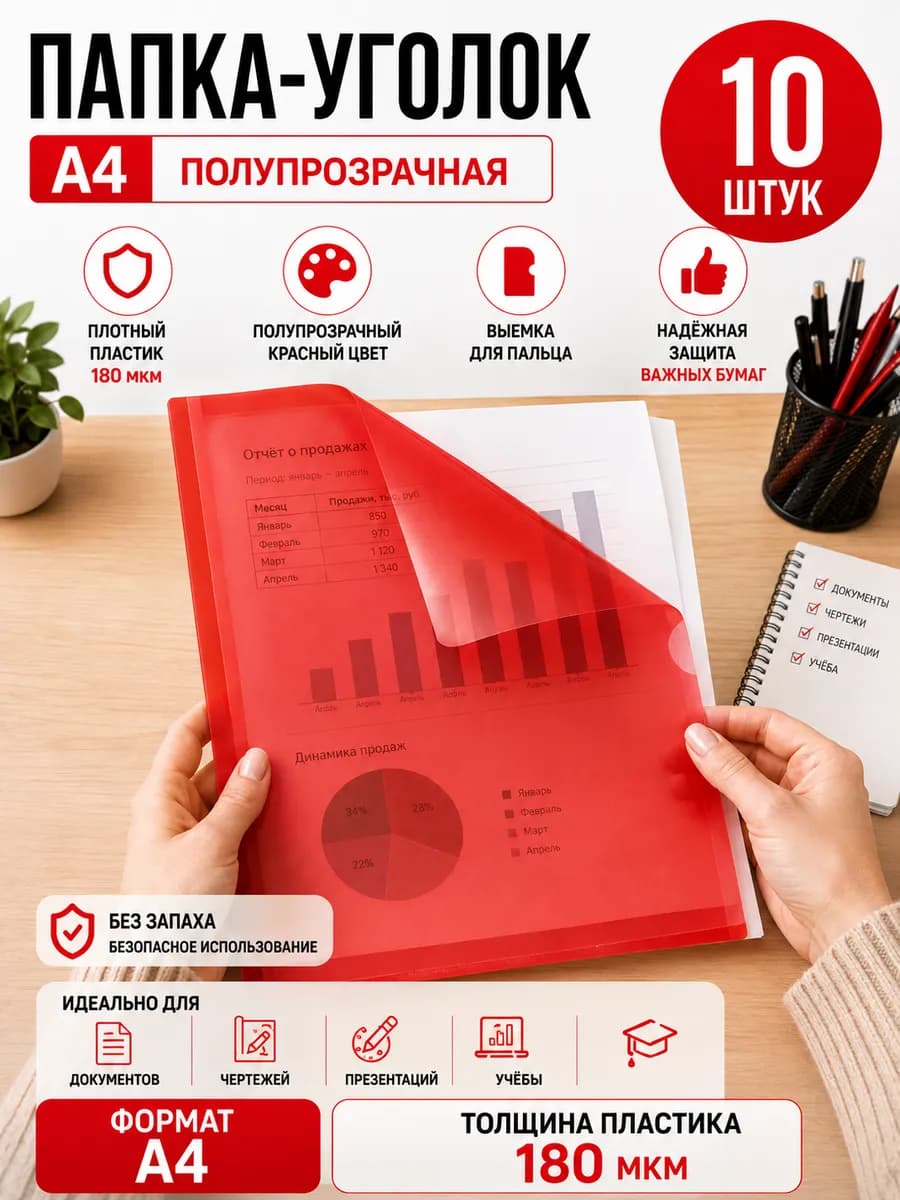 Папка уголок для документов А4 10 шт