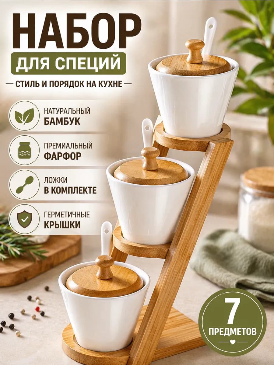 Баночки для специй с крышками и ложками, Набор для хранения