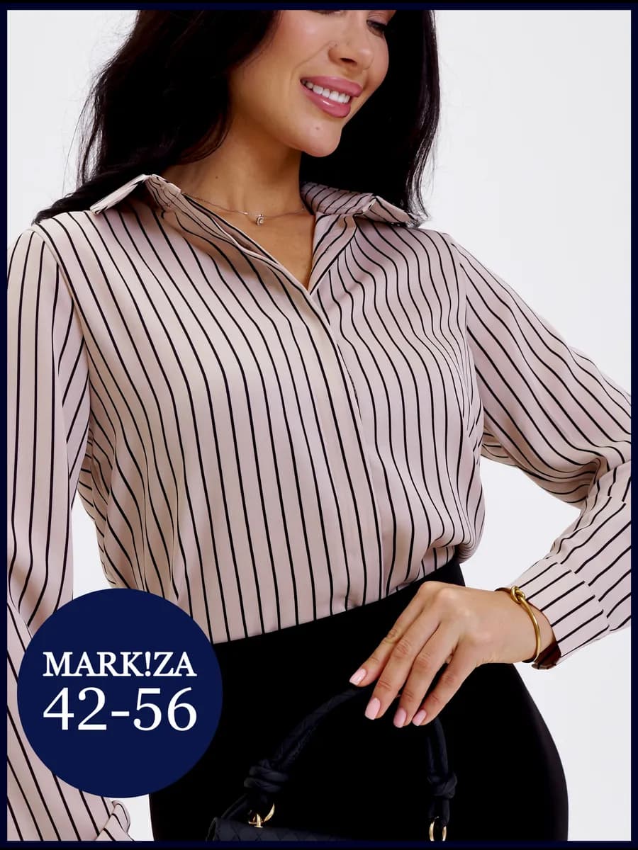 Блузка женская офисная рубашка в полоску больших размеров - фото 1
