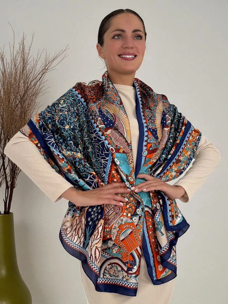 Шарф весенний легкий палантин шелковый платок на голову шею