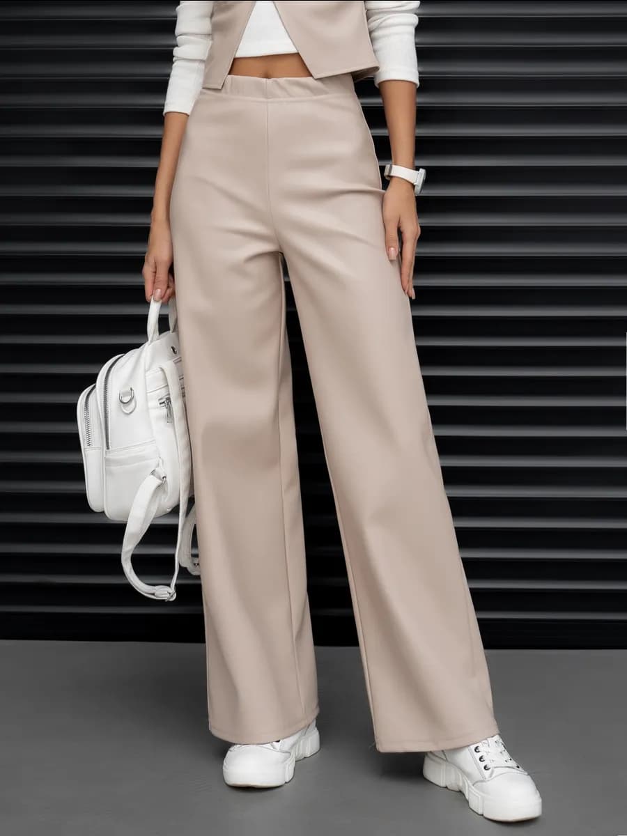 Брюки кожаные палаццо штаны широкие прямой крой