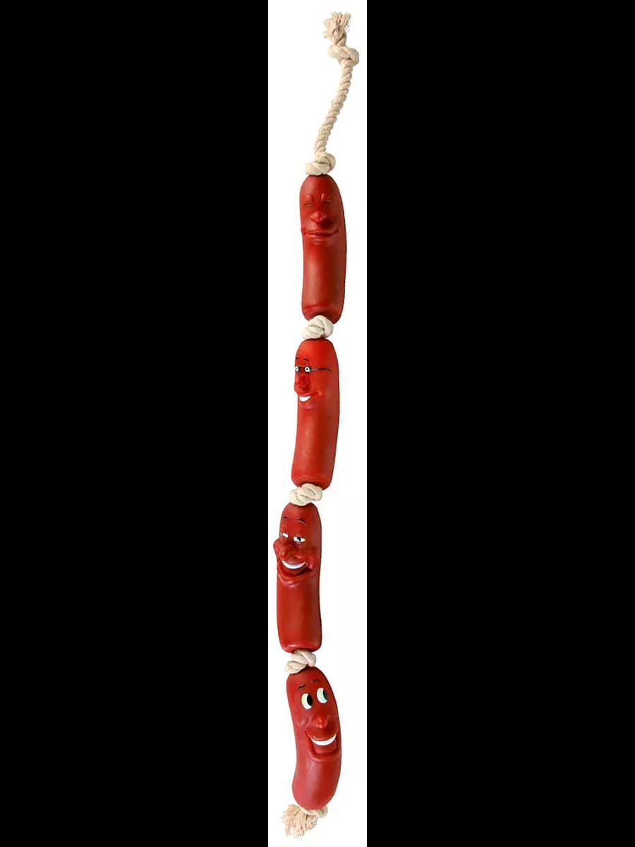Игрушка Сардельки на веревке для собак, с ручкой, 50 см