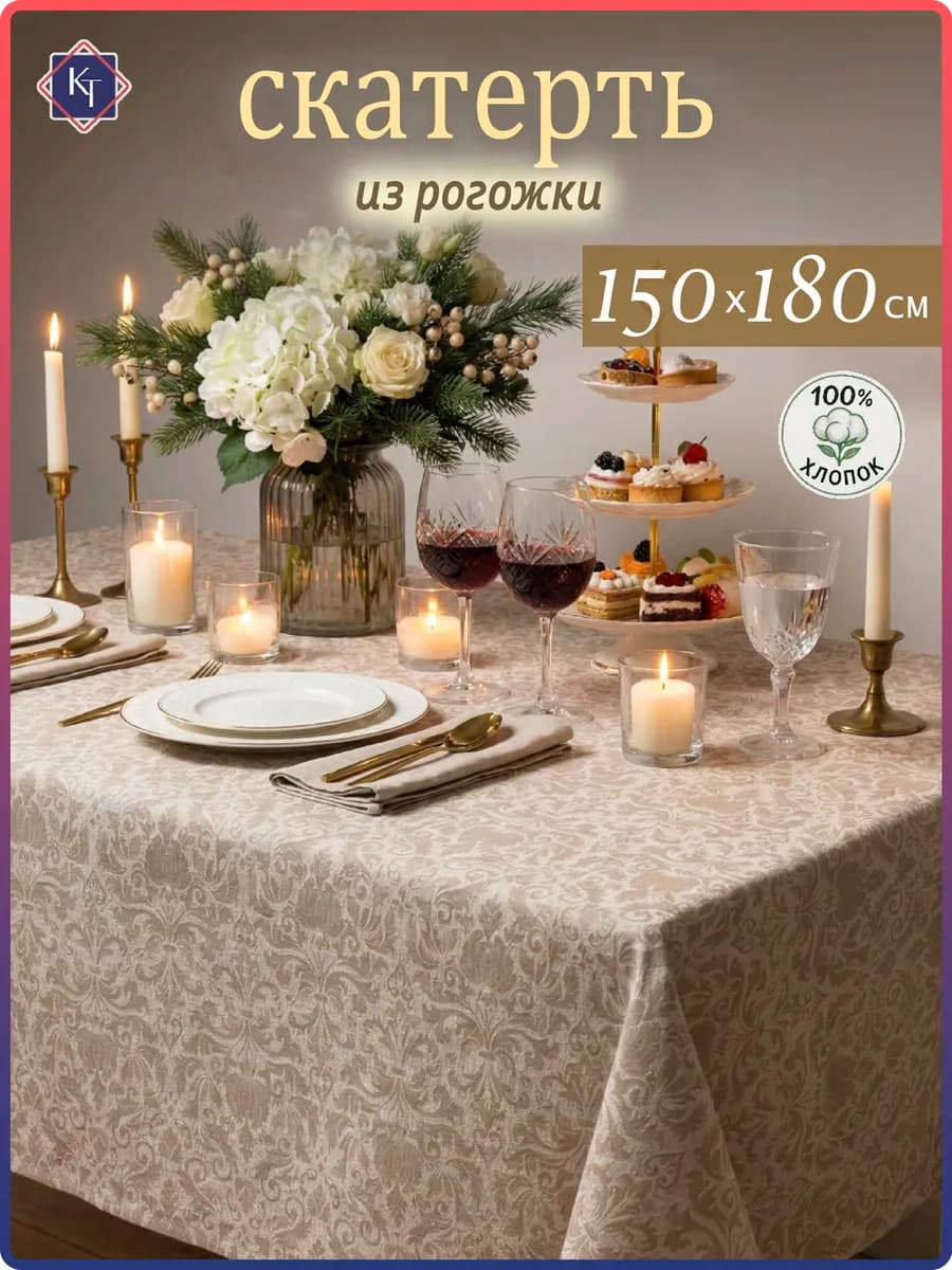 Скатерть на стол тканевая праздничная 150х180 см