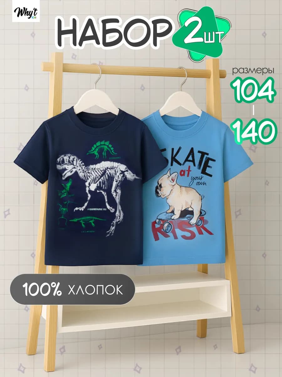 Футболка детская с принтом для мальчика набор 2 шт