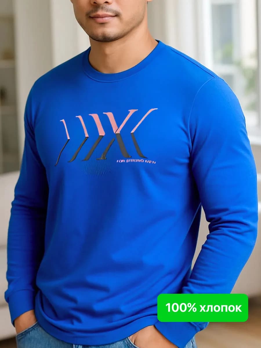 Лонгслив с длинным рукавом хлопок с принтом