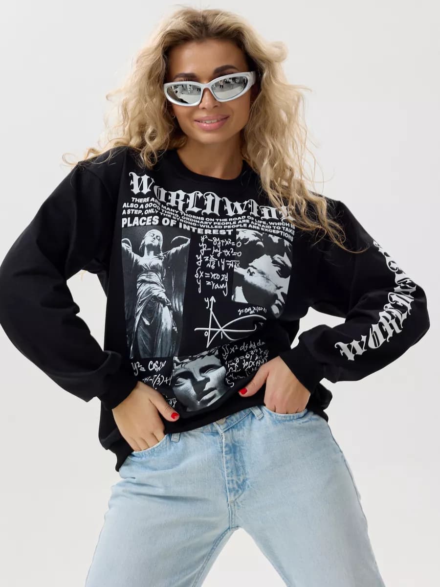 Свитшот оверсайз хлопковый трикотажный