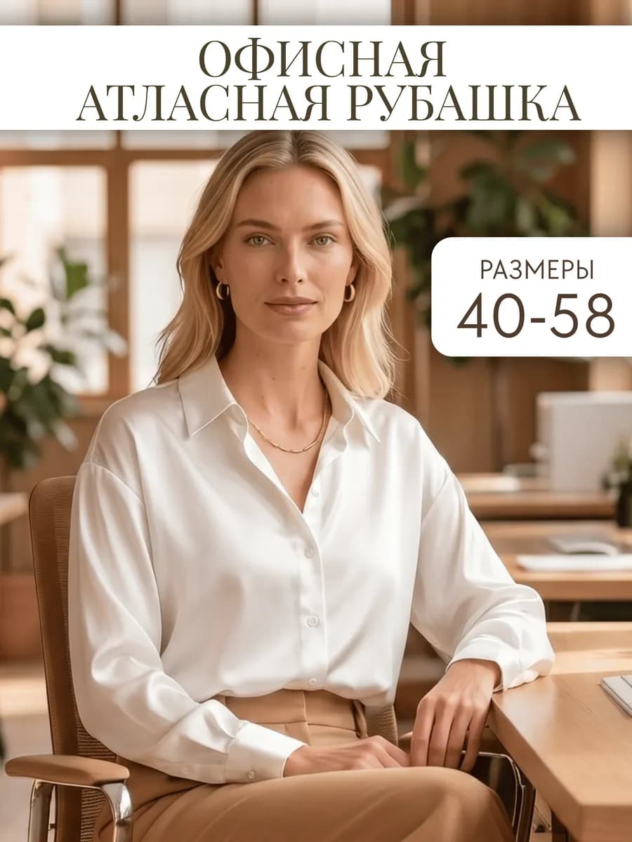 Рубашка шелковая белая школьная оверсайз с длинным рукавом