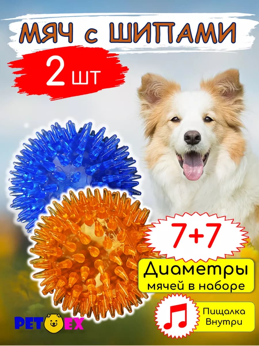 Мяч для собак с шипами 2 шт, 7 и 7 см