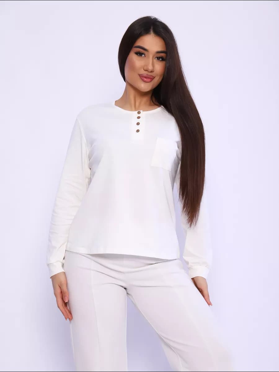 Лонгслив с пуговицами хлопок оверсайз тонкий осенний