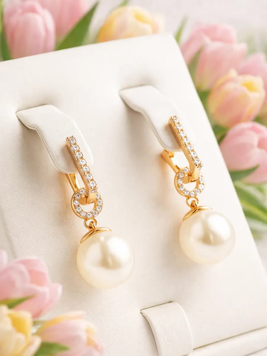 Сережки висячие с жемчугом