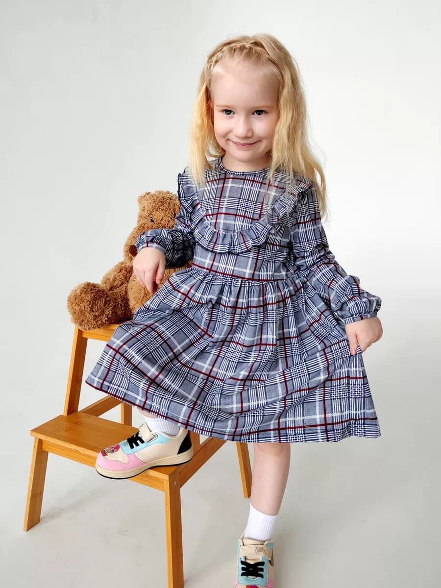 Платье с широкой юбкой из 100% хлопка с длинным рукавом