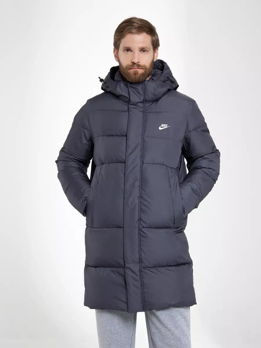 Пуховик спортивный куртка удлиненная с капюшоном