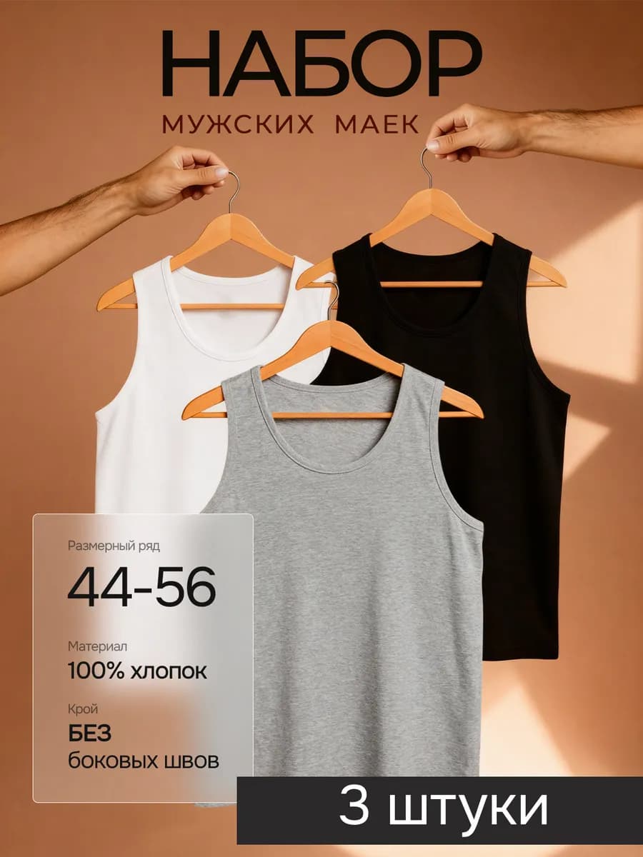 Майка мужская хлопок набор 3 штуки