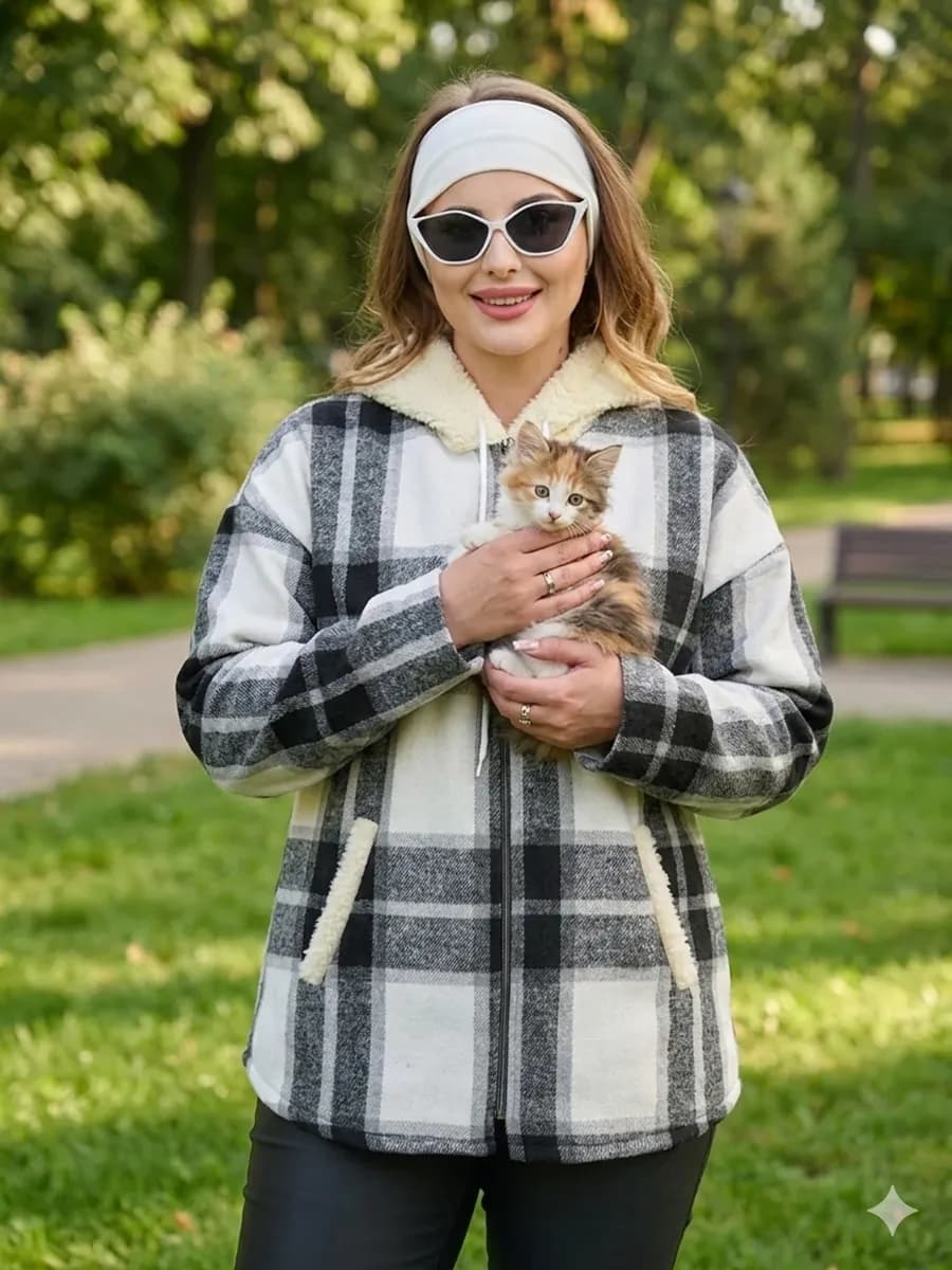 Рубашка утепленная в клетку оверсайз с мехом