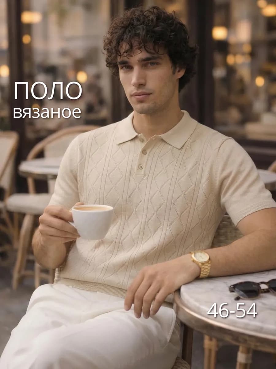 Футболка поло с коротким рукавом вязаная