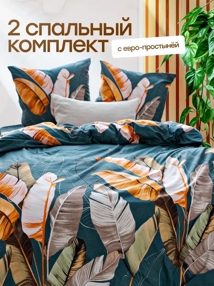 Постельное белье 2 спальное с европростыней с принтом