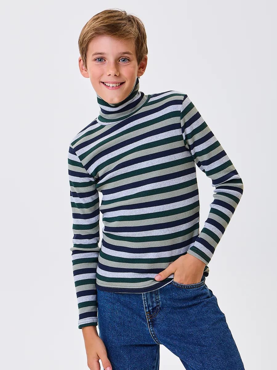Водолазка школьная детская с горлом в полоску хлопок
