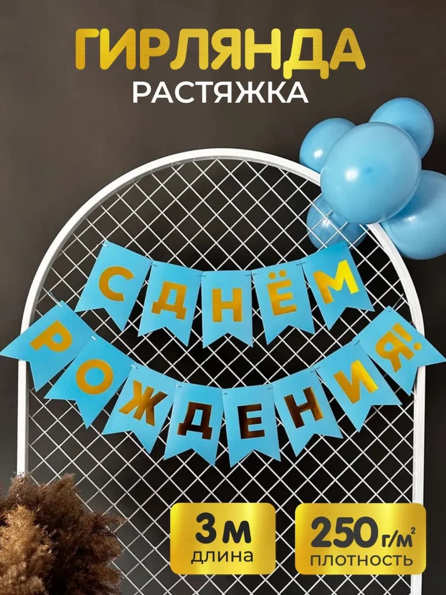 Растяжка гирлянда флажки С Днем Рождения баннер