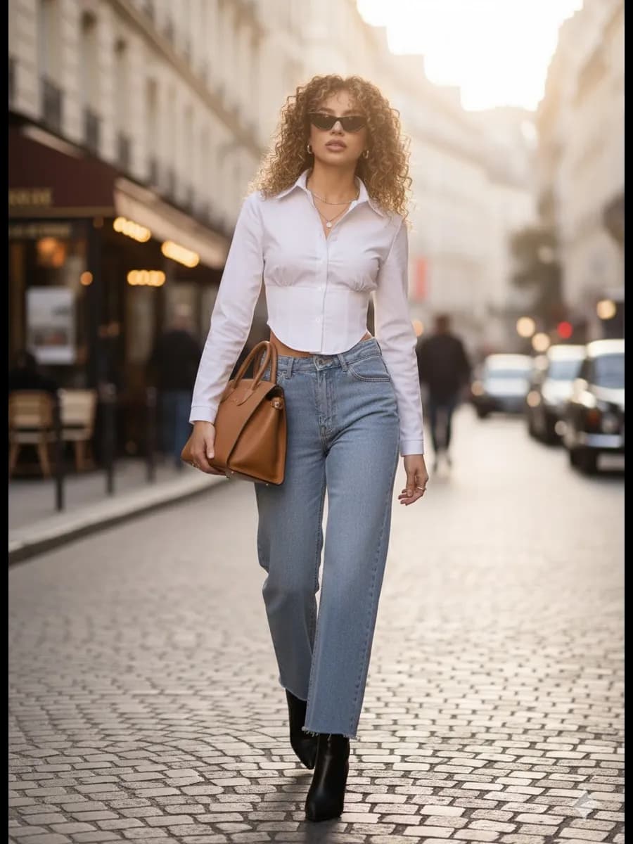 Рубашка приталенная офисная школьная укороченная