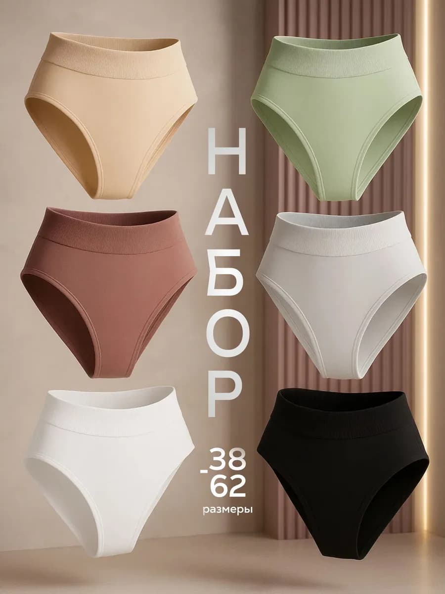 Трусы слипы бесшовные с высокой посадкой набор 6шт