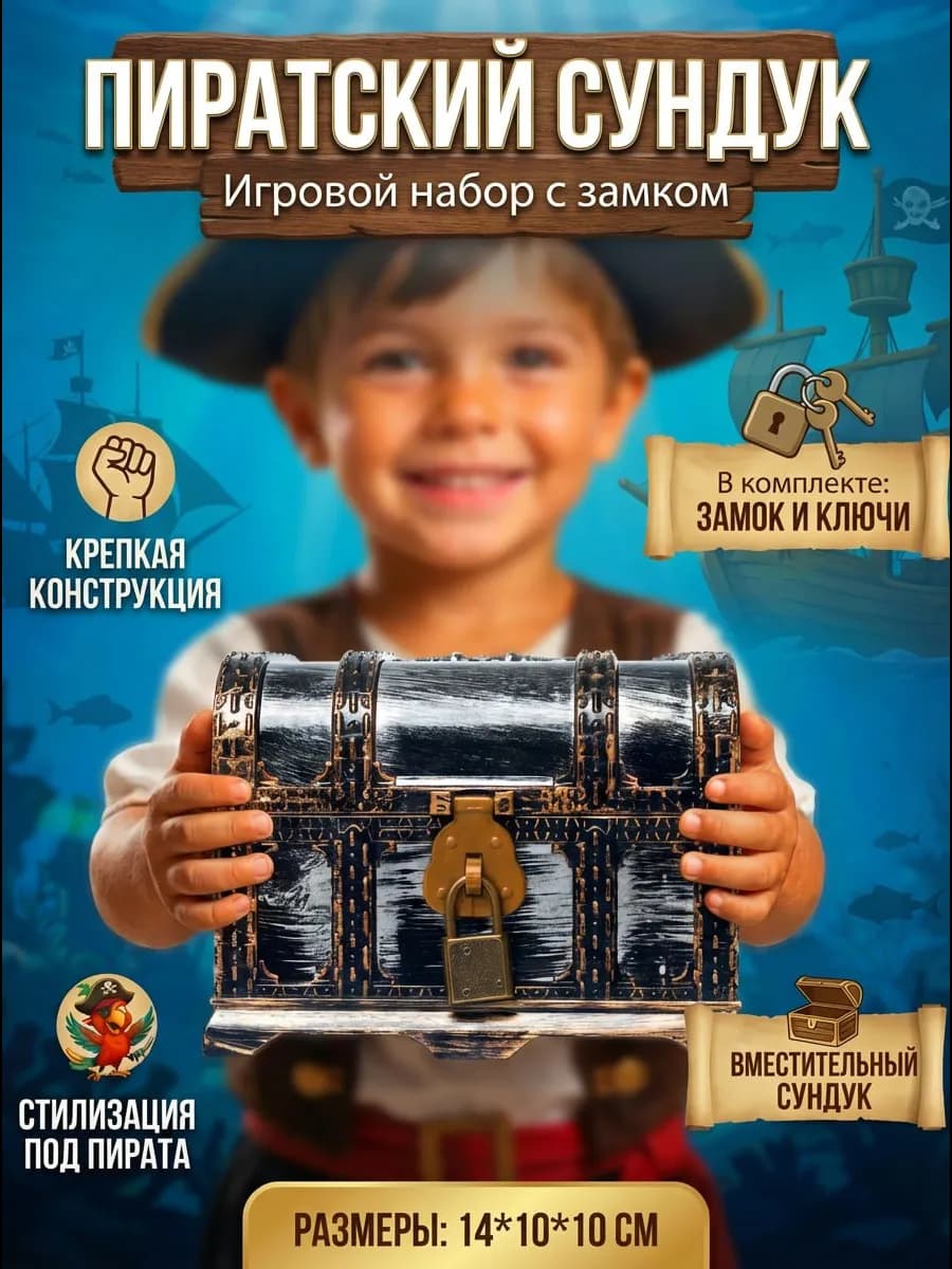 Сундук пиратский детский большой Шкатулка для детей