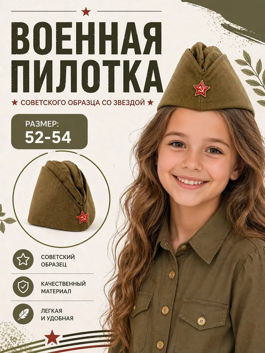 Пилотка военная детская и взрослая солдатская со звездой