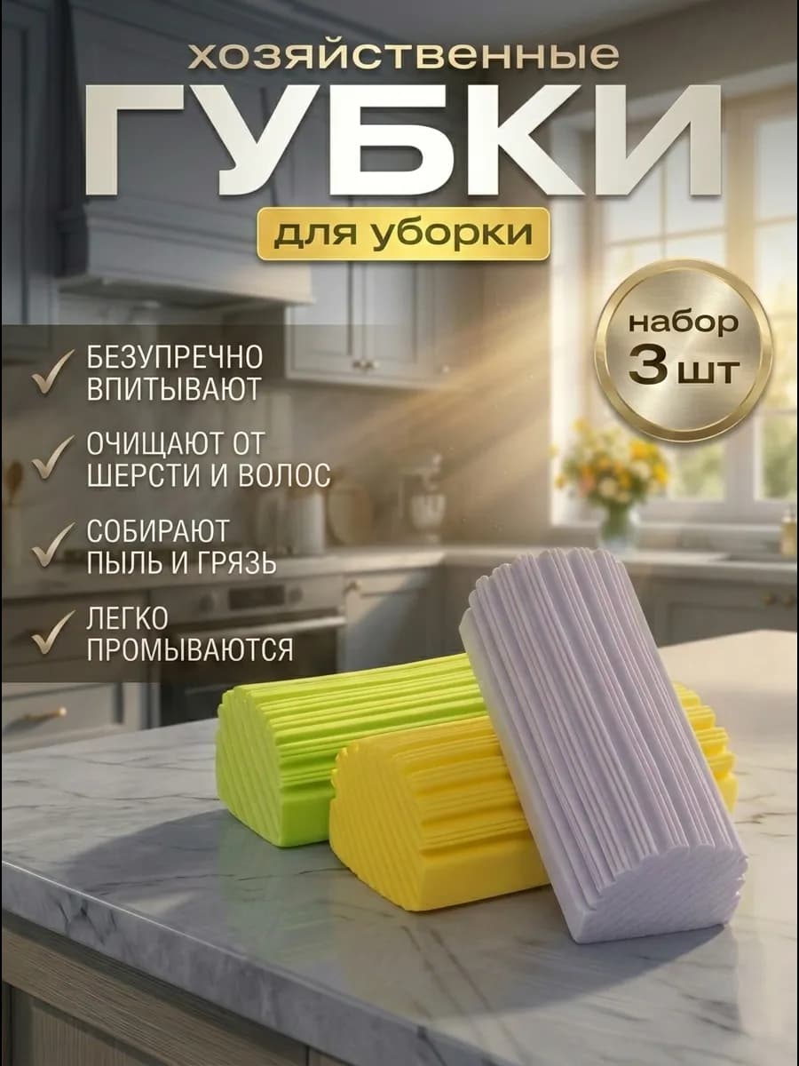 Хозяйственные губки для уборки набор из 3 штук универсальные